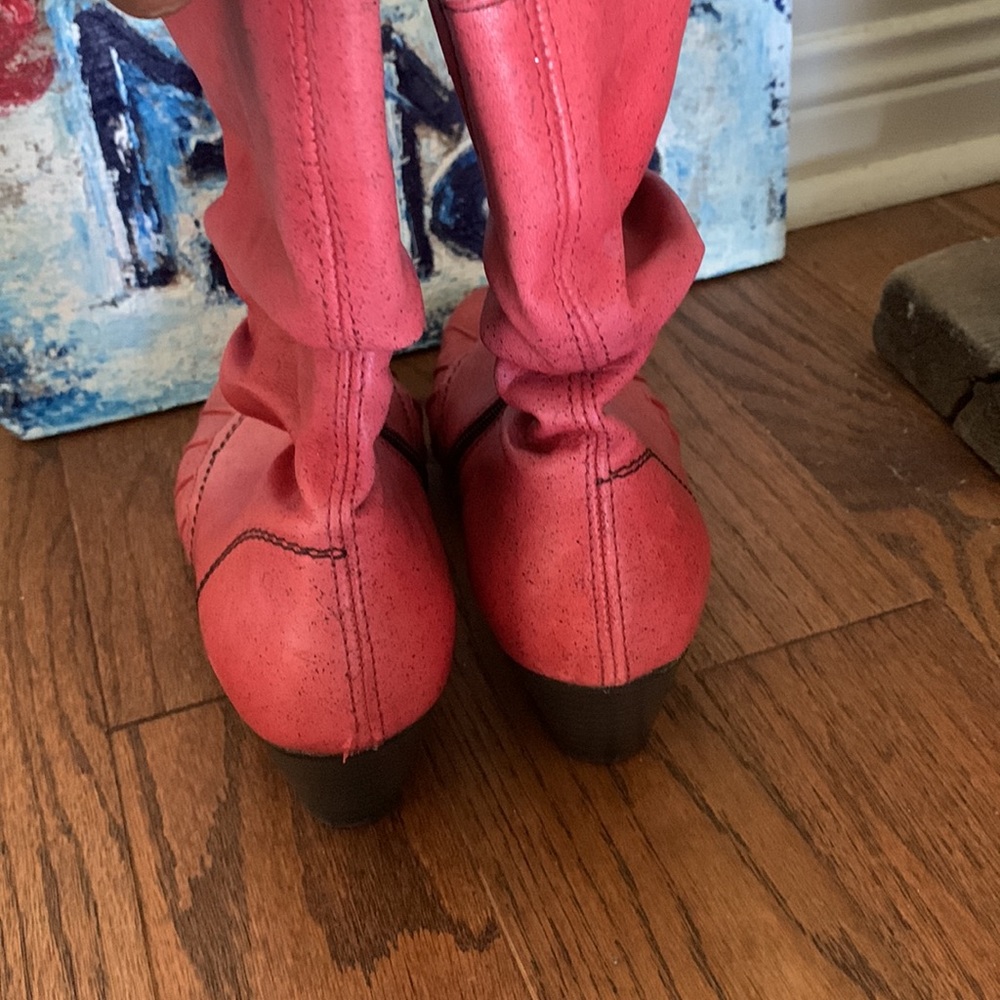 Rieker Speckled Ombré RED Ruched leather Ankle Boots Side Zip Sz 36 - Picture 4 of 16